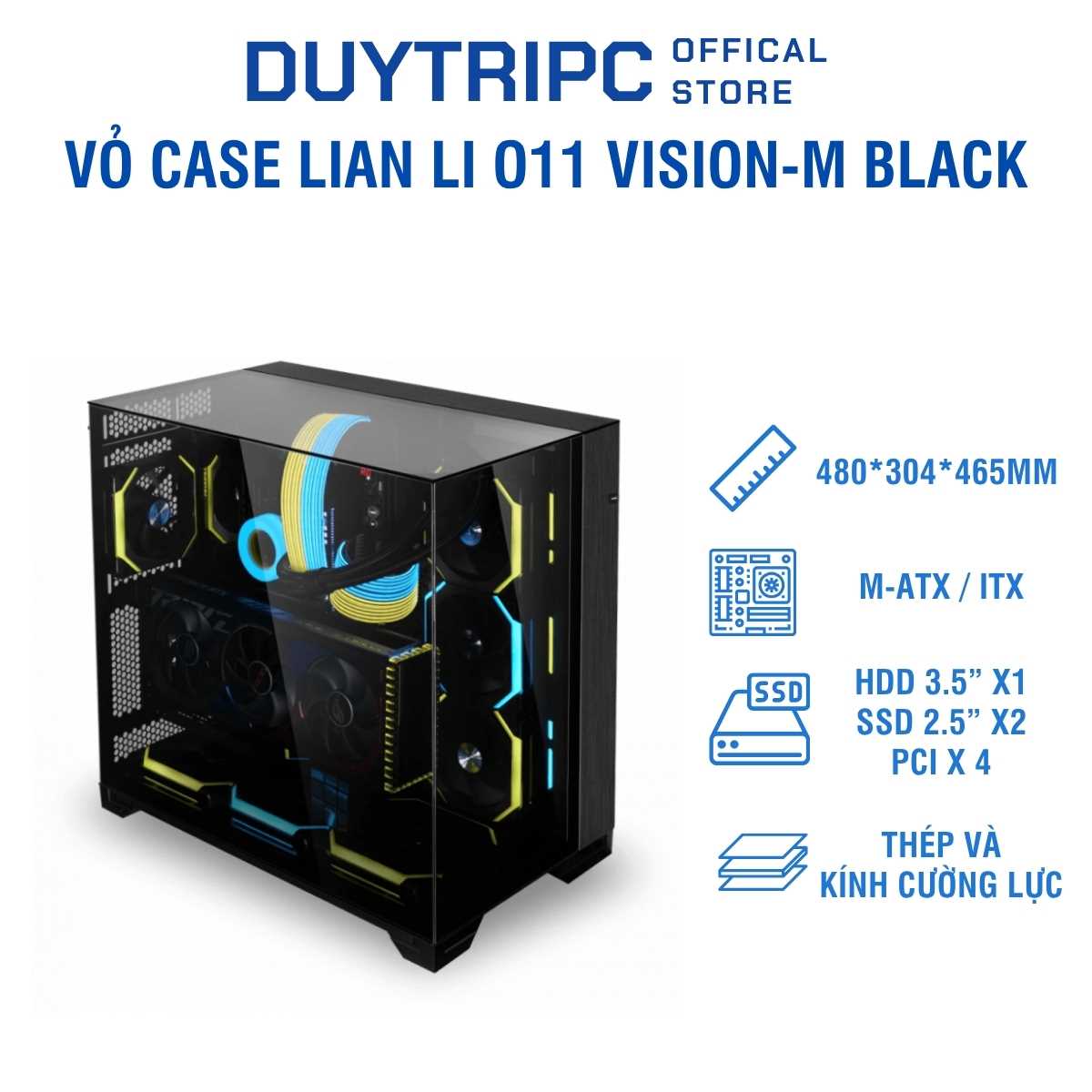 Vỏ Case Lian Li O11 Vision-M Black Chính Hãng + Màn hình LIAN LI 